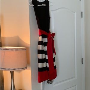 A black, white and red cocktail dress